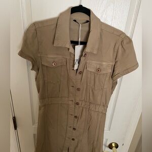 NWT- ZARA TAN BUTTON DOWN DRESS-NEW WITH TAGS